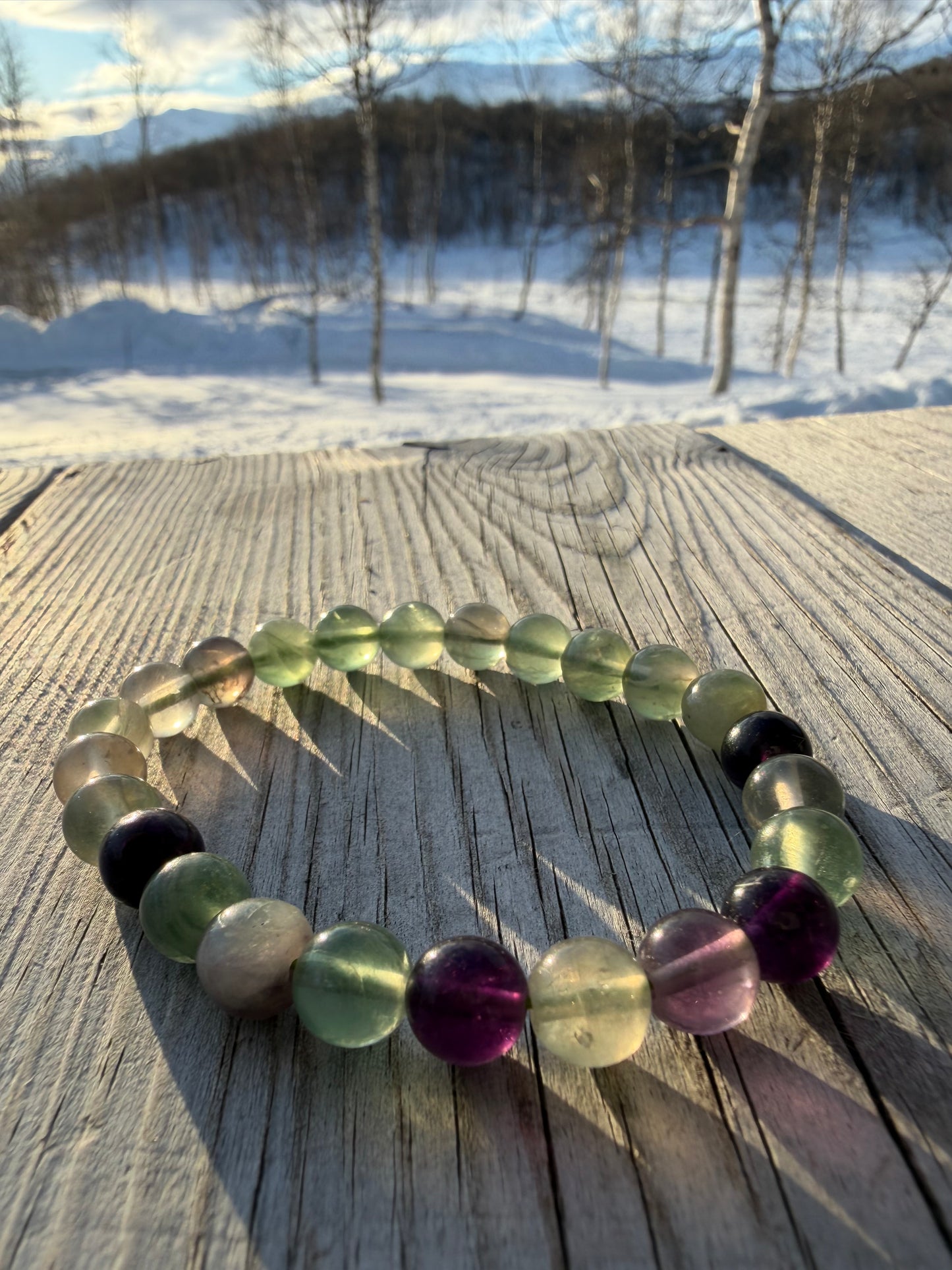 Fluoritt 💚💜                                     8 mm kule, 18-20 cm armbånd